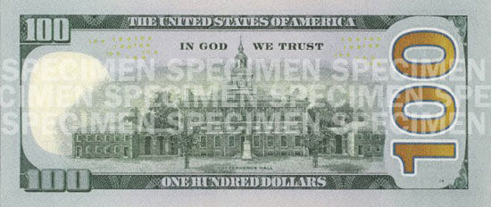 　　新版百元美钞纸币